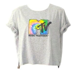 MTV Retro Boxy Cropped Graphic T Shirt Tie Dye Design Top size M New With Tags